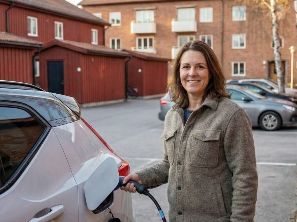 Laddhjälte som laddar sin bil en bostadsrättsförening